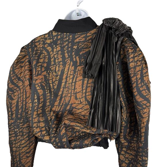 Tuba Ergin Jacket Womens Extra Small Brown Black Indie Bomber Jacket Designer - Picture 11 of 16